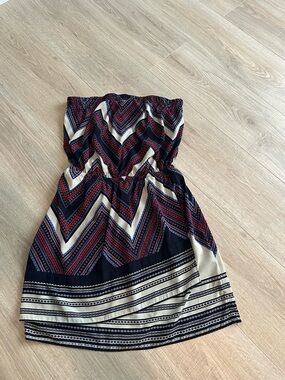Express Strapless Chevron Dress - Navy, Red & Cream